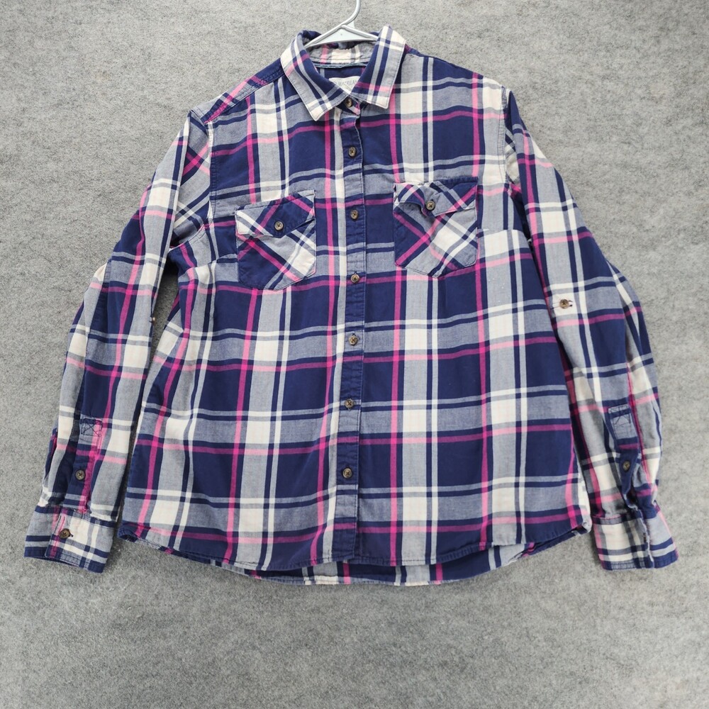 Magellan Shirt Womens XL Roll Tab Sleeve Purple Plaid